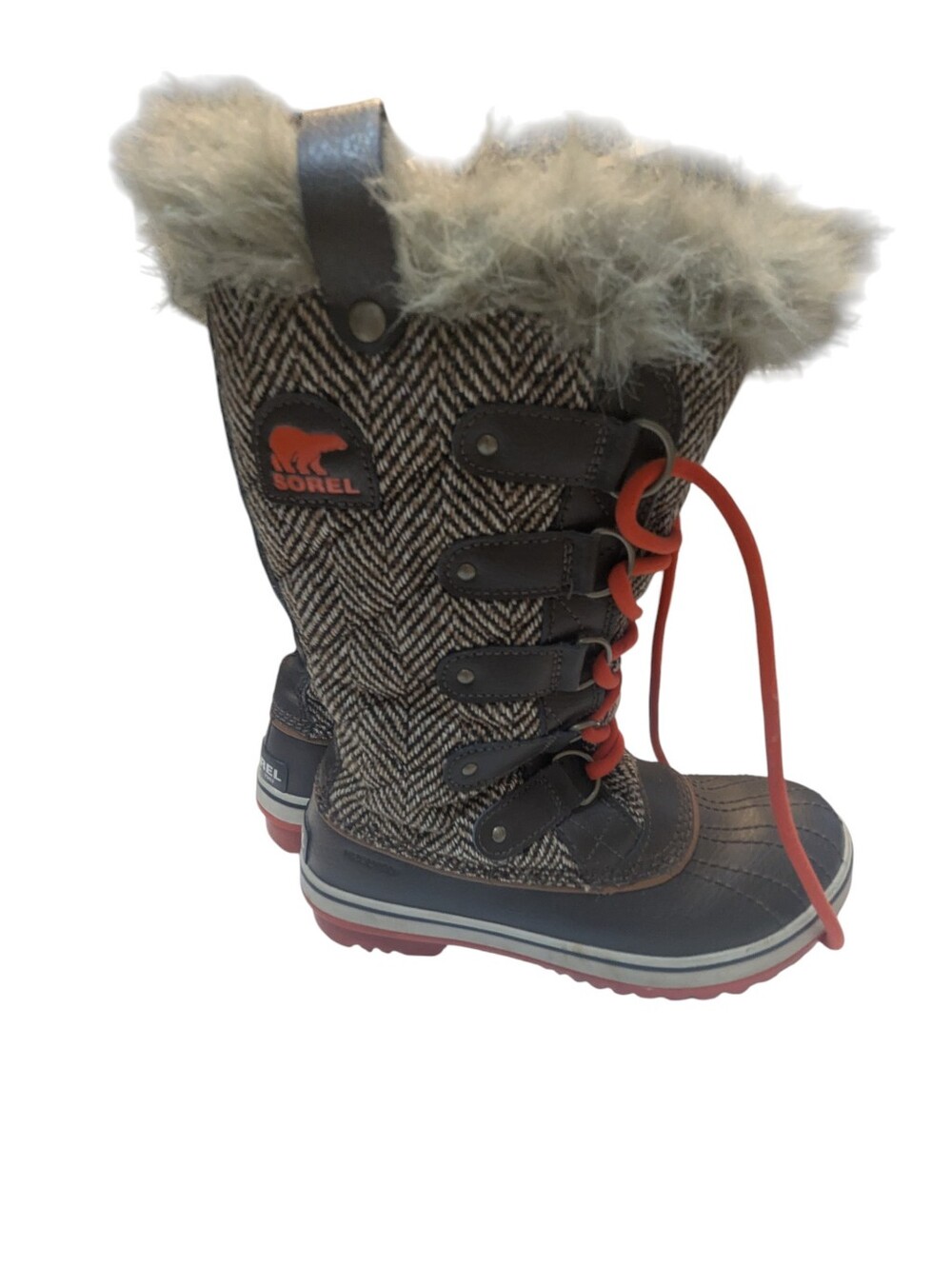 Sorel Women's Brown Herringbone Faux Fur Winter Boot - Brown/Orange Size 7